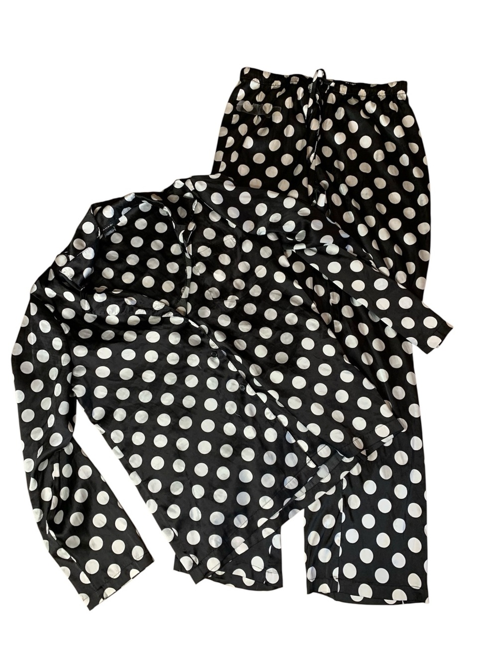 Tahari Black & White Polka Dot Satin Pajama Set - Size Small